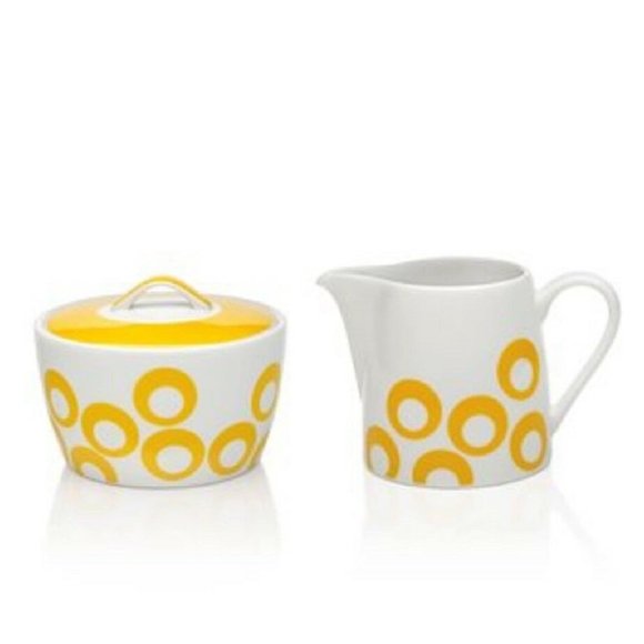 brand new YELLOW & WHITE Mikasa Circle Chic Porcelain Creamer + Covered Sugar - Picture 5 of 9